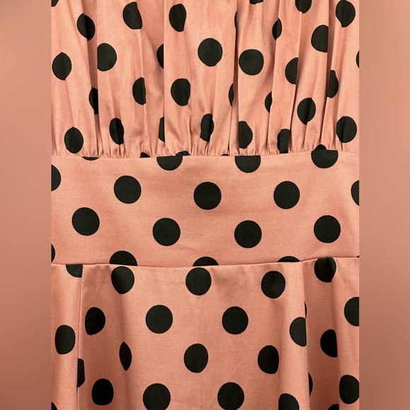 Ixia Retro Sleeveless Boat Neck Ruched Top Fit & Flare Polka Dot Dress In Size M - Picture 3 of 7